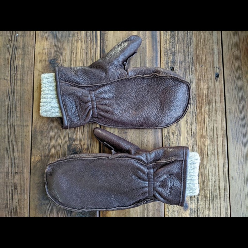 LL Bean Leather and Wool Buckskin Chopper Mitts